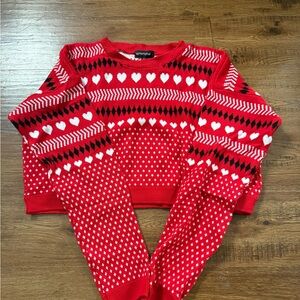 PrettyLittleThing Red and White Patterned Sweater